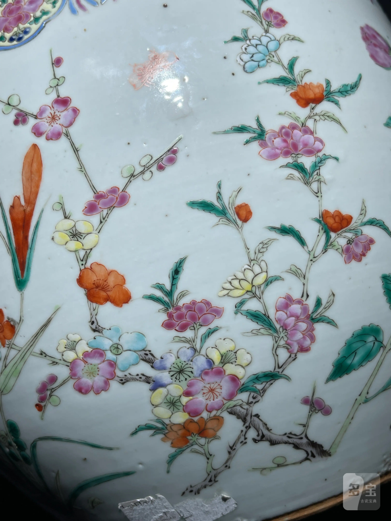 清晚期 粉彩花卉纹卷缸 - 图9